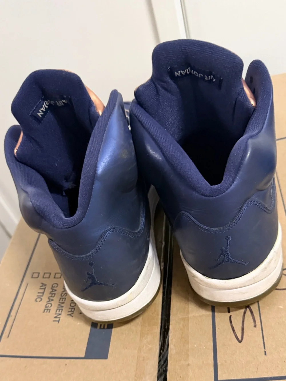 Jordan Men's Navy Blue High-Top Sneakers with Copper Accent